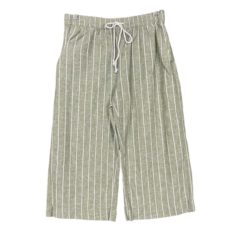 Beachlunchlounge Pants Womens Medium Green Linen Blend Crop Striped Wide Leg